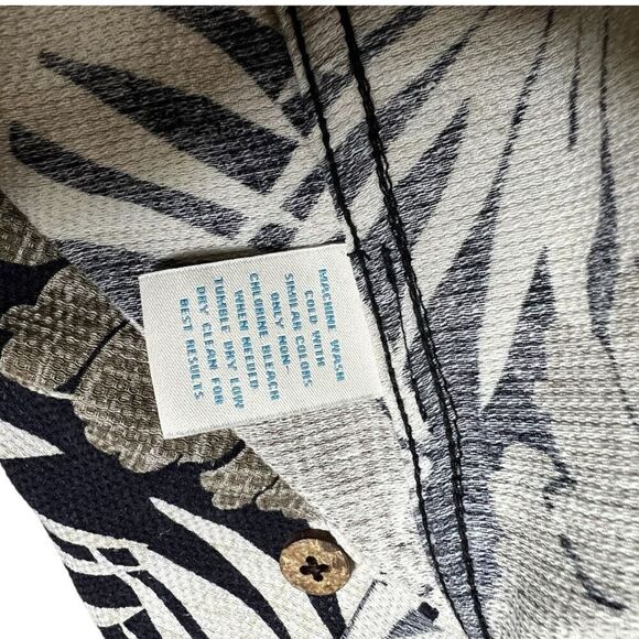 Caribbean Pure Silk Men's Short Sleeve Shirt Tropical Print Black Tan‎ Cream XL - Picture 6 of 7